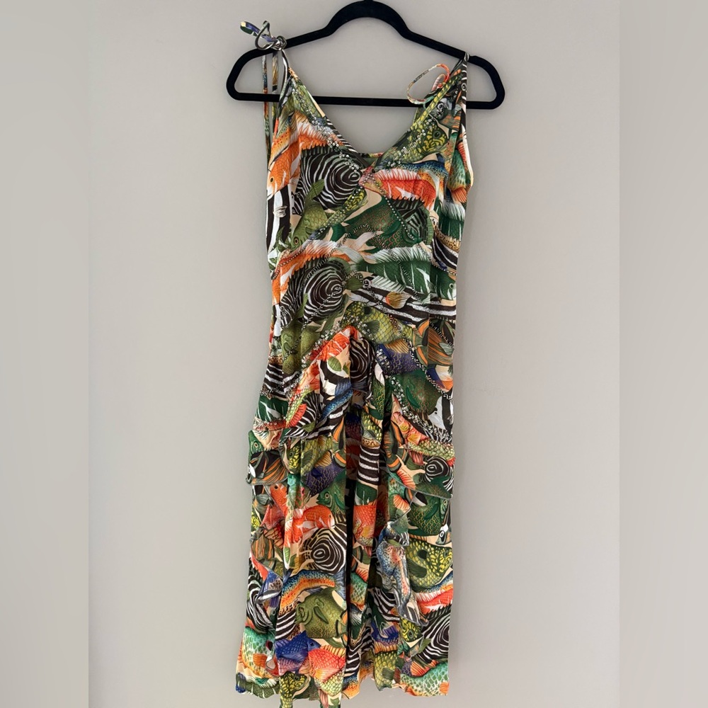 FARM Rio Tie-Shoulder Tropical Print Maxi Dress - Green, Orange, Black
